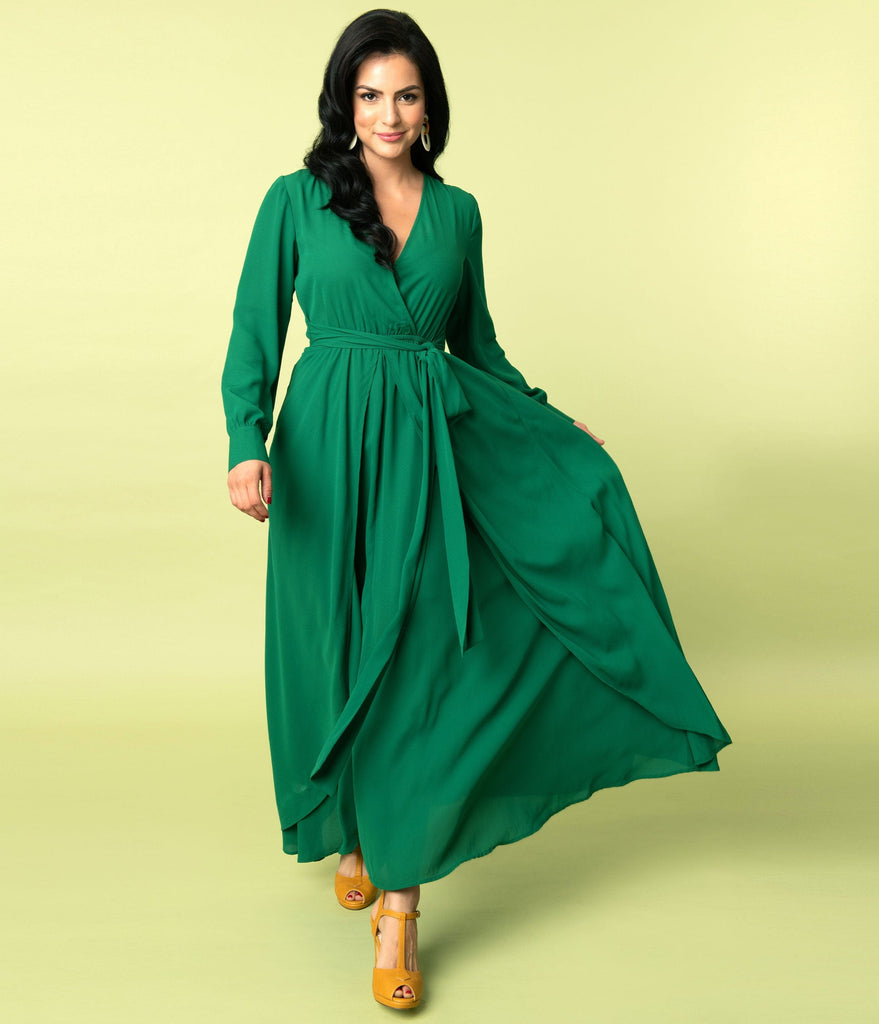 emerald green maxi dress long sleeve