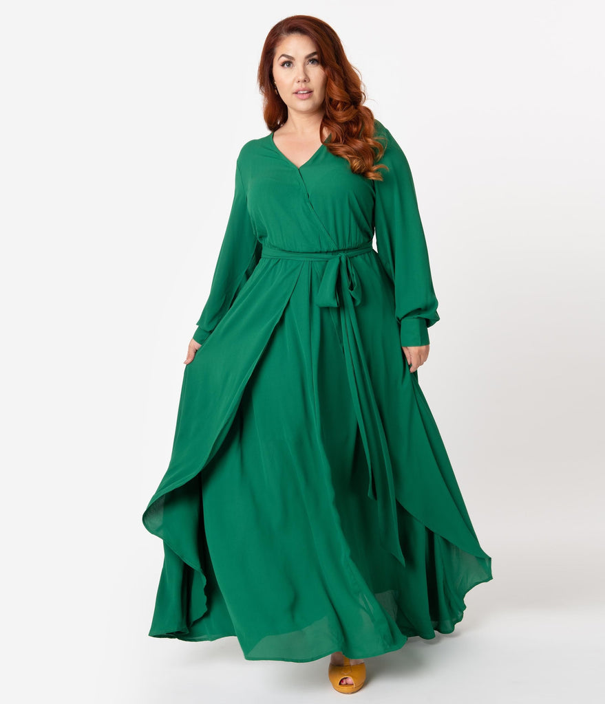 Long sleeve emerald green maxi dress plus size