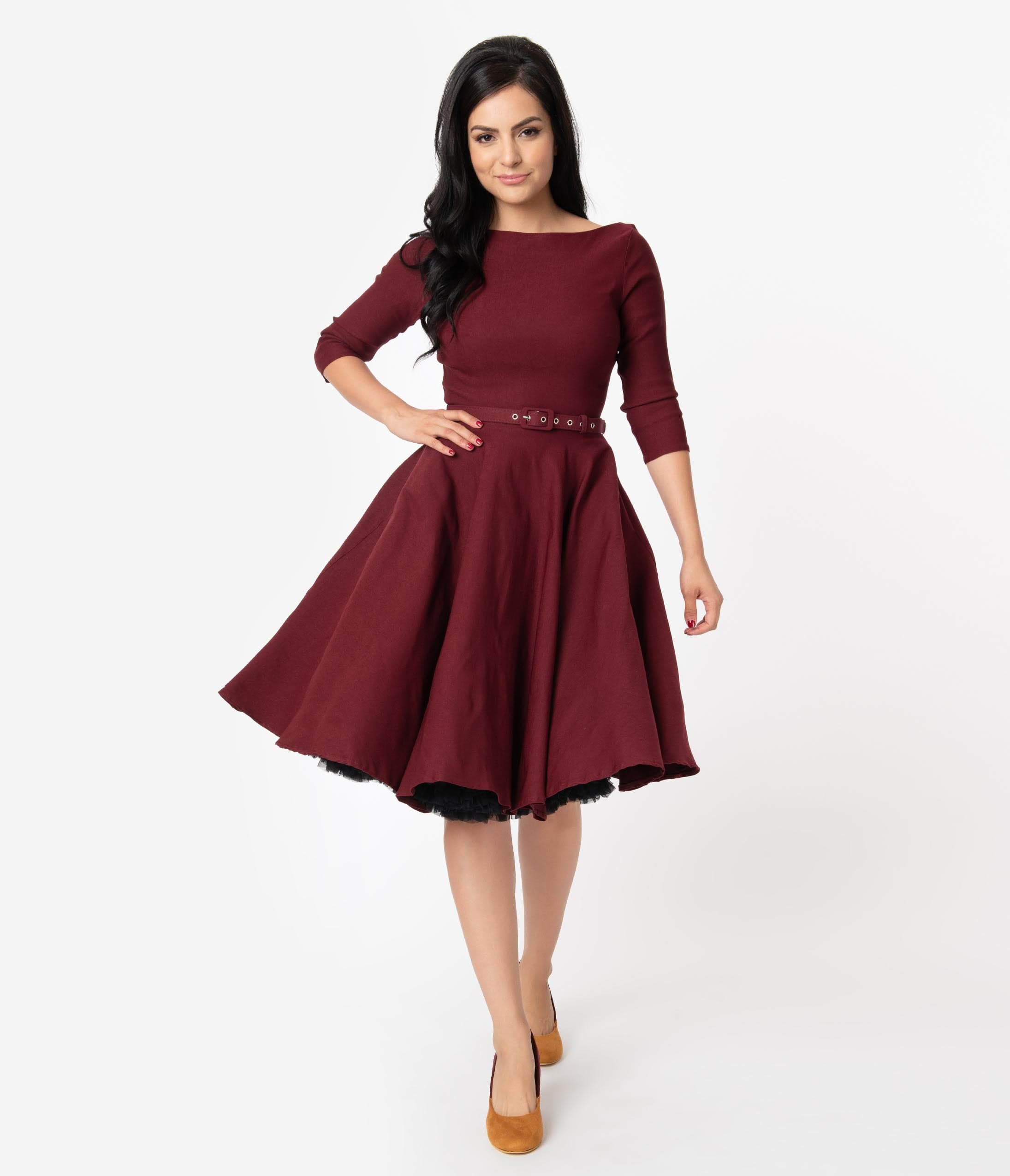 burgundy 50s dress