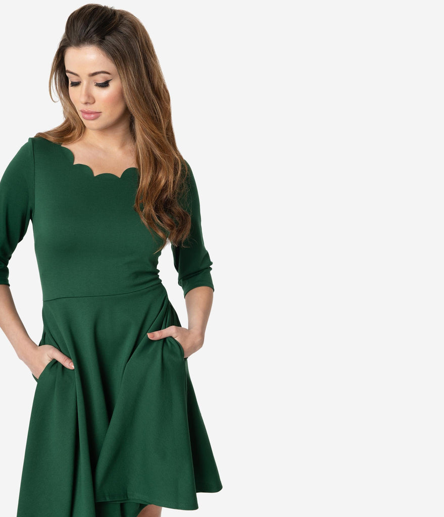 Smak Parlour Emerald Green Scalloped Three-Quarter Sleeve Charmed Fit ...