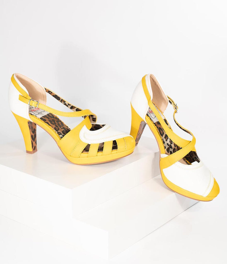 Bettie Page Yellow \u0026 White Leatherette 