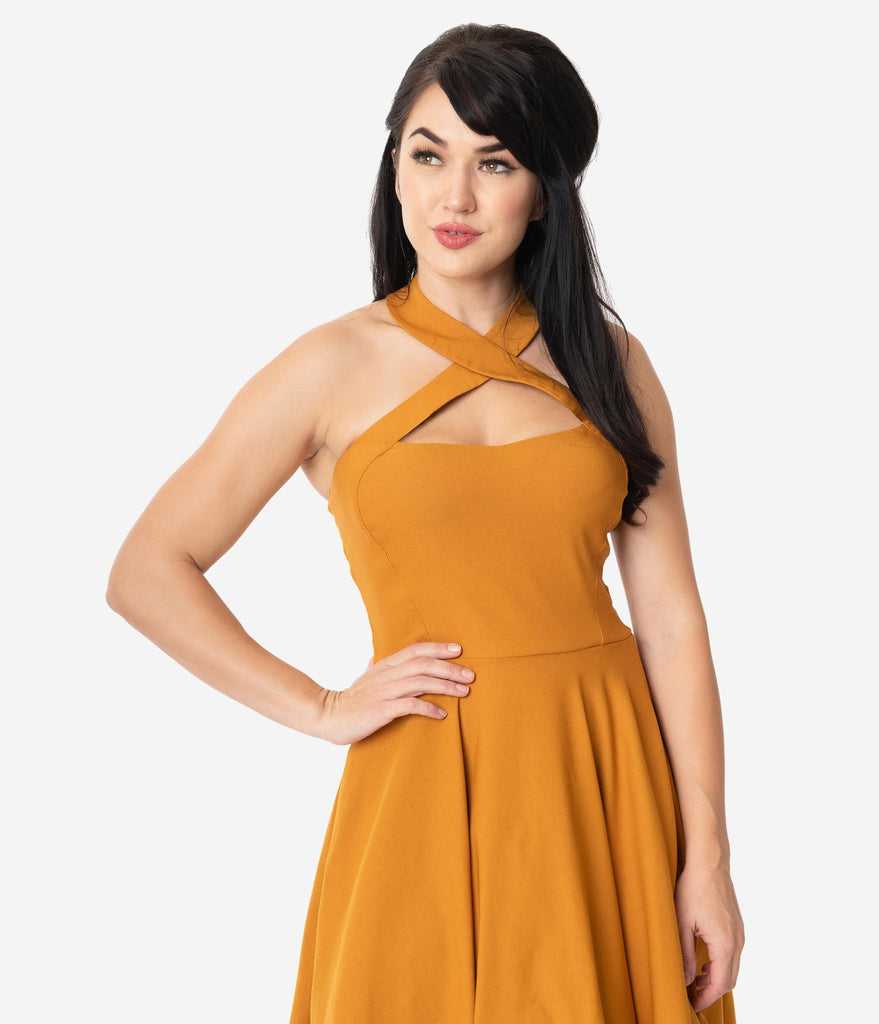 mustard yellow halter dress