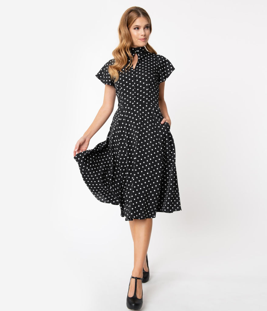 black dress with white polka dots