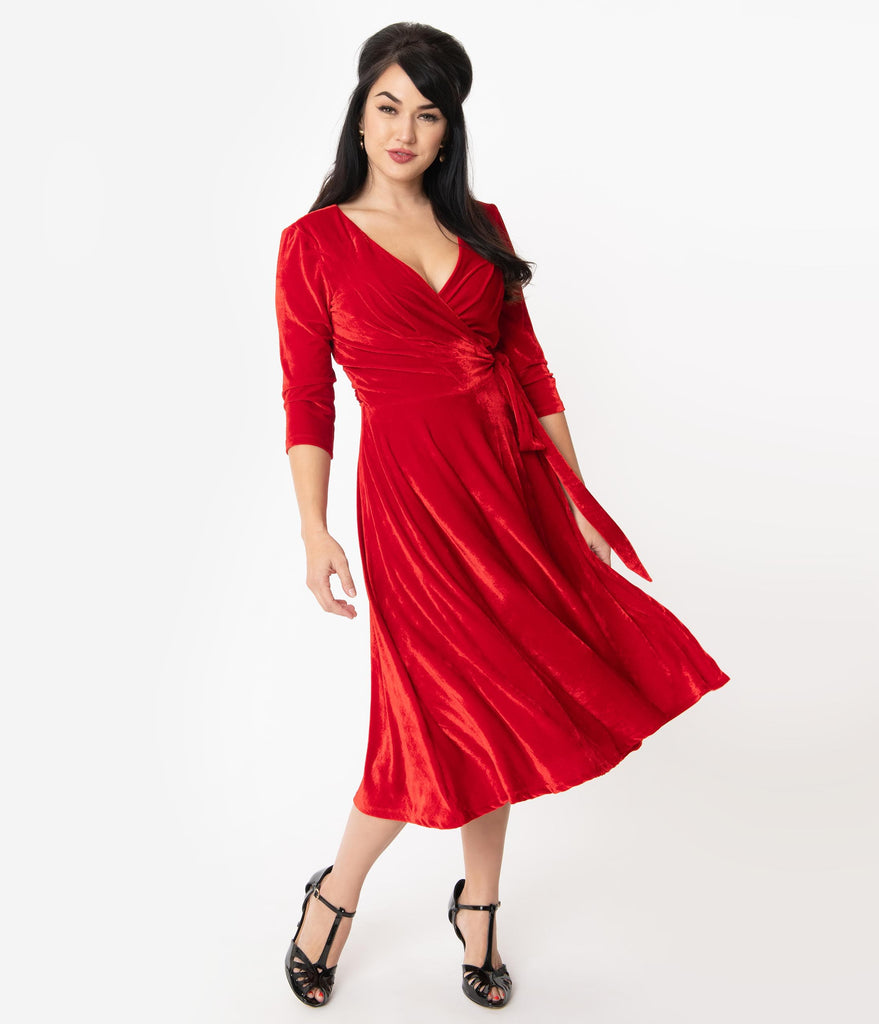 velvet red wrap dress