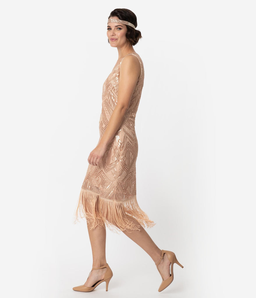 light pink sequin fringe swing dress