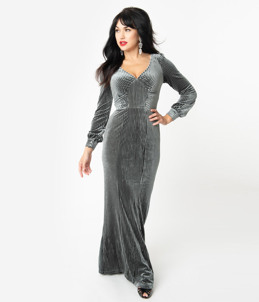 grey velvet gown