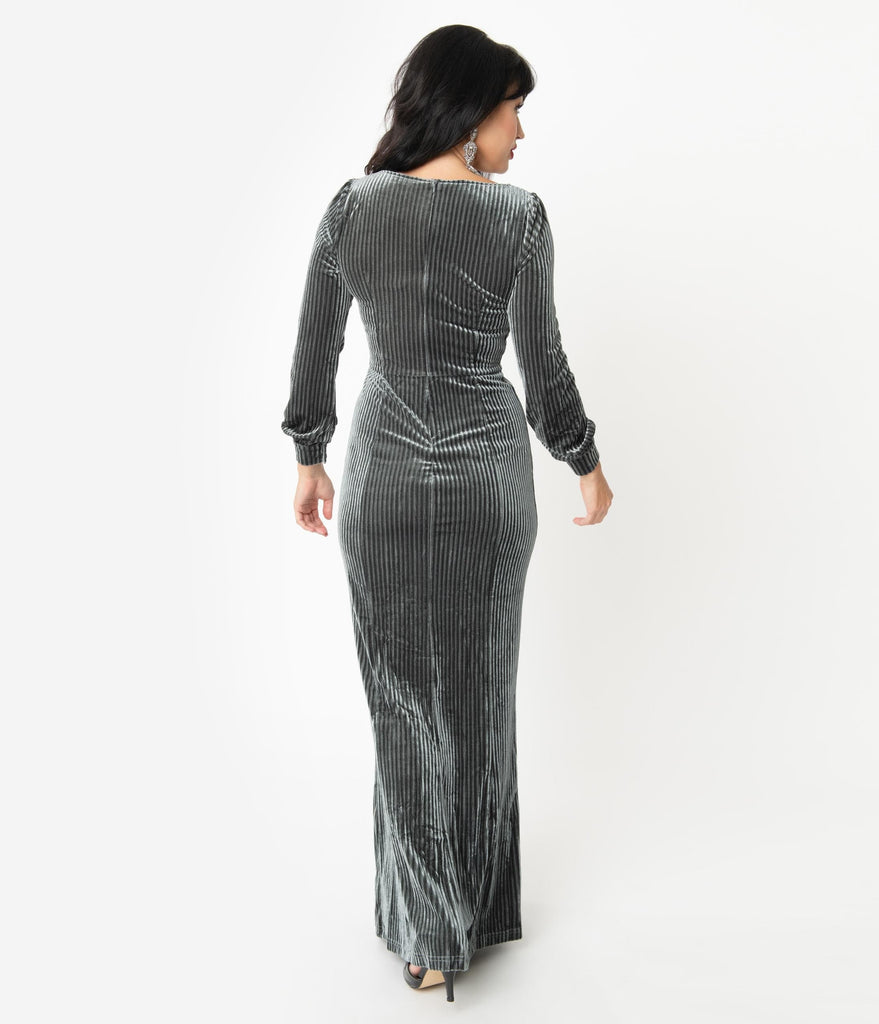 silver gray long dress