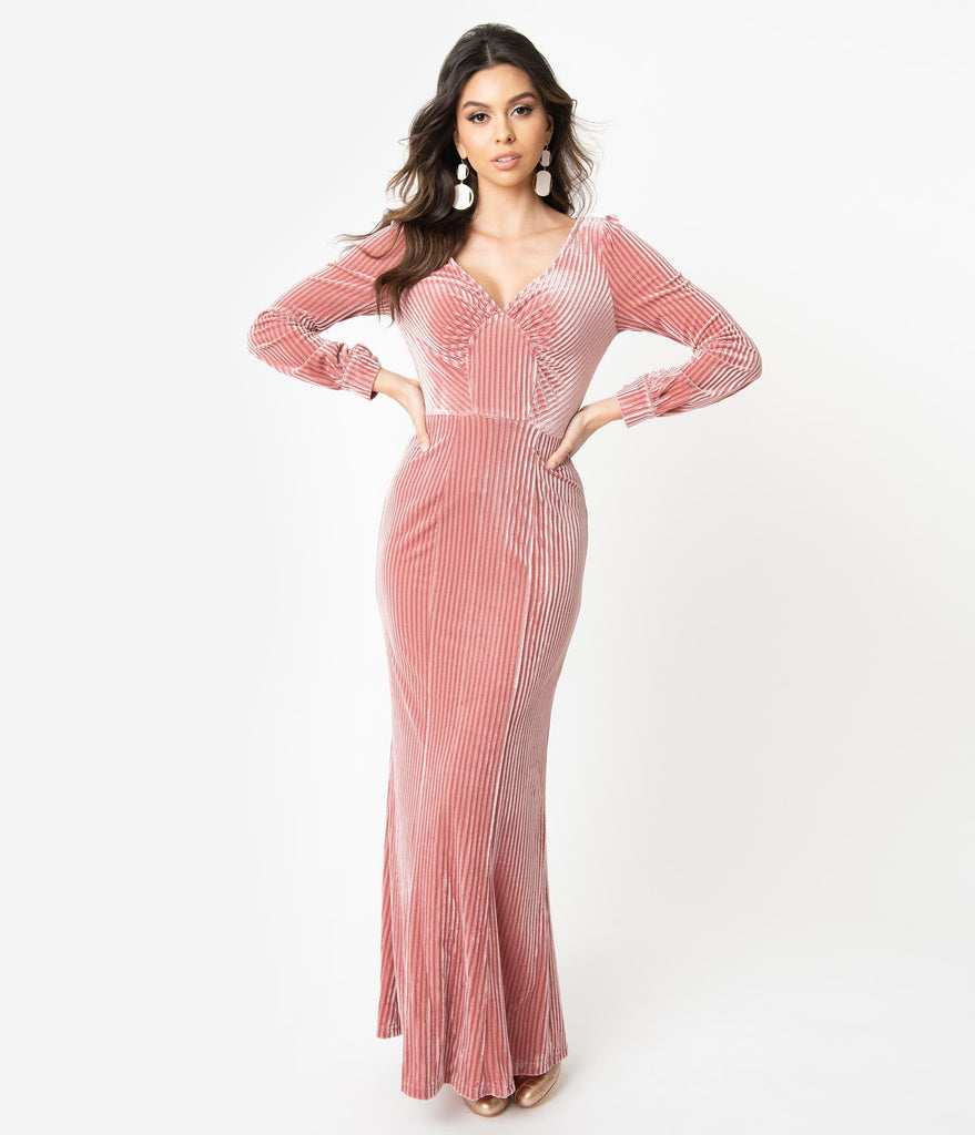 blush pink maxi dress long sleeve
