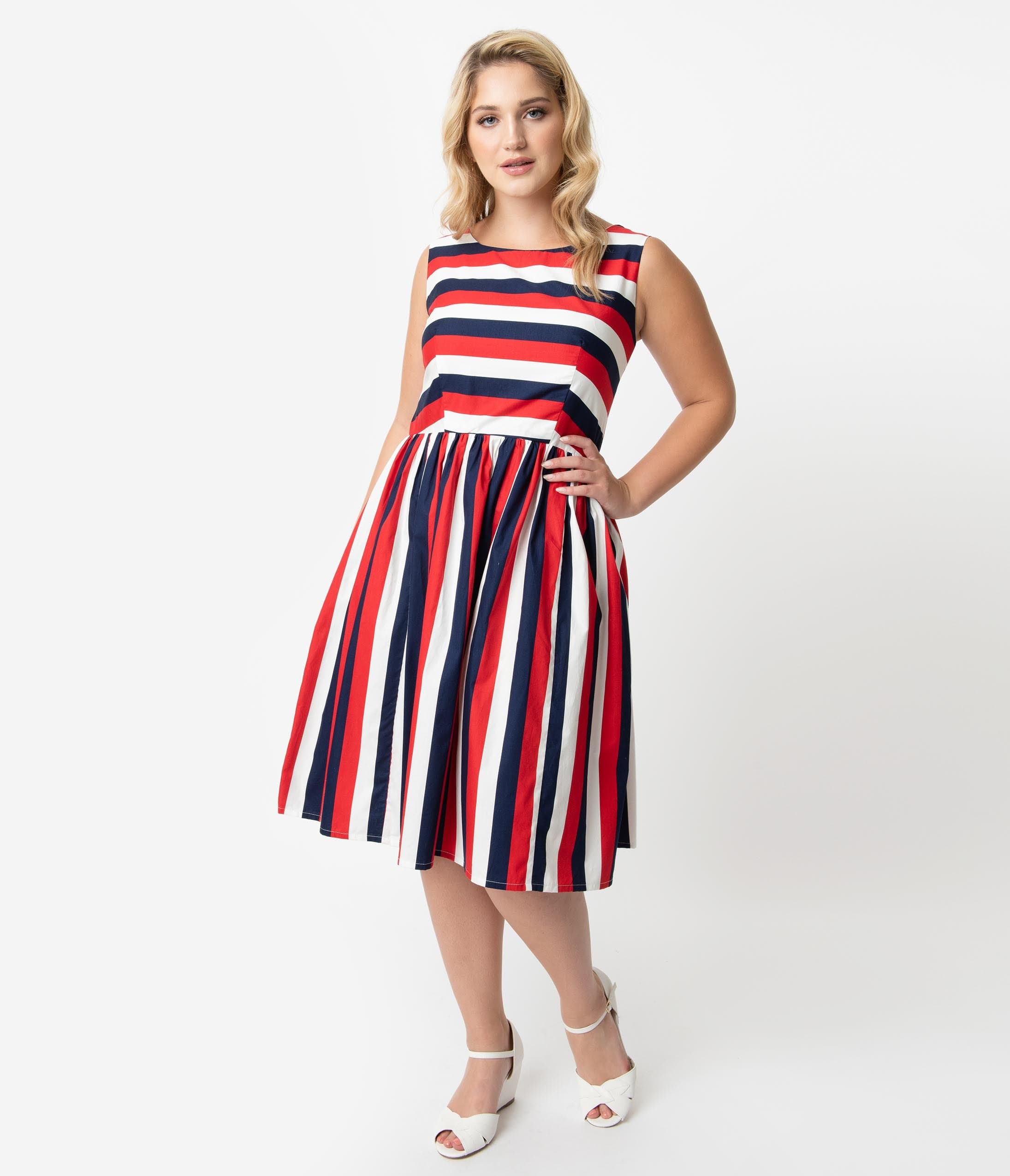 navy blue and white striped dress plus size