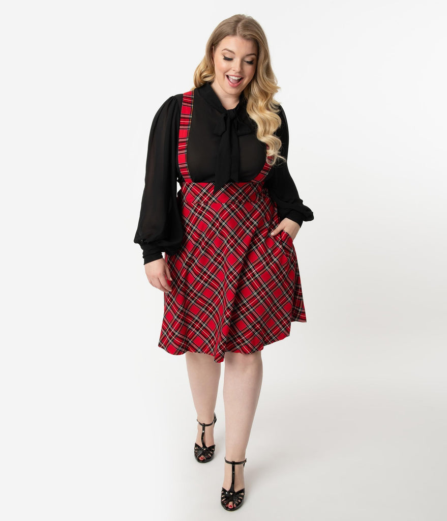 red plaid overall skirt