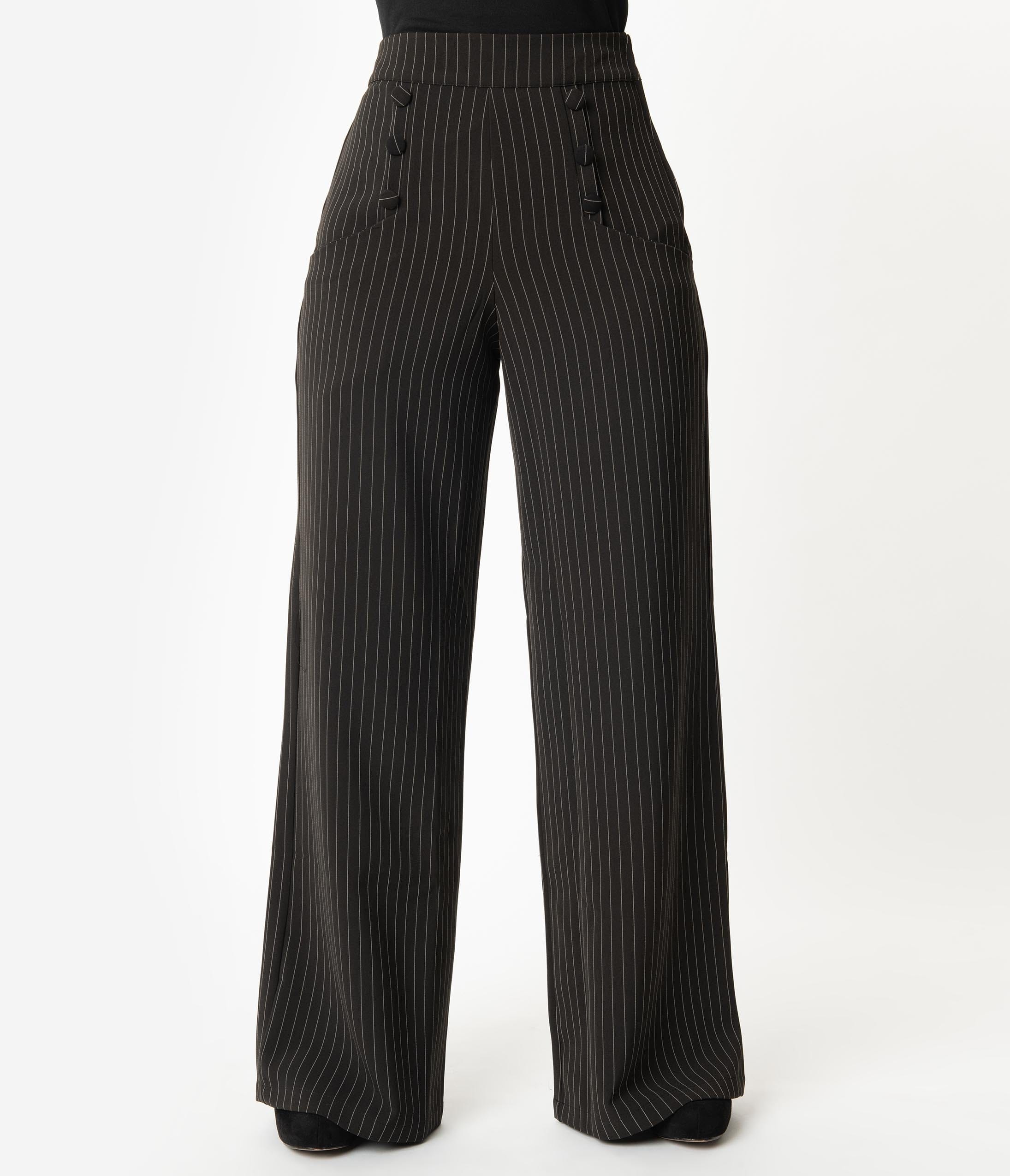 black and white striped high waisted pants