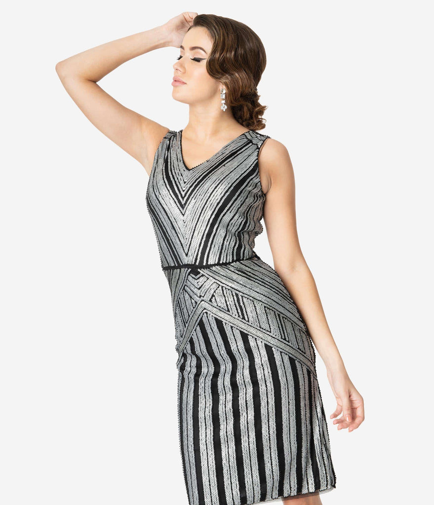 silver sparkly cocktail dress