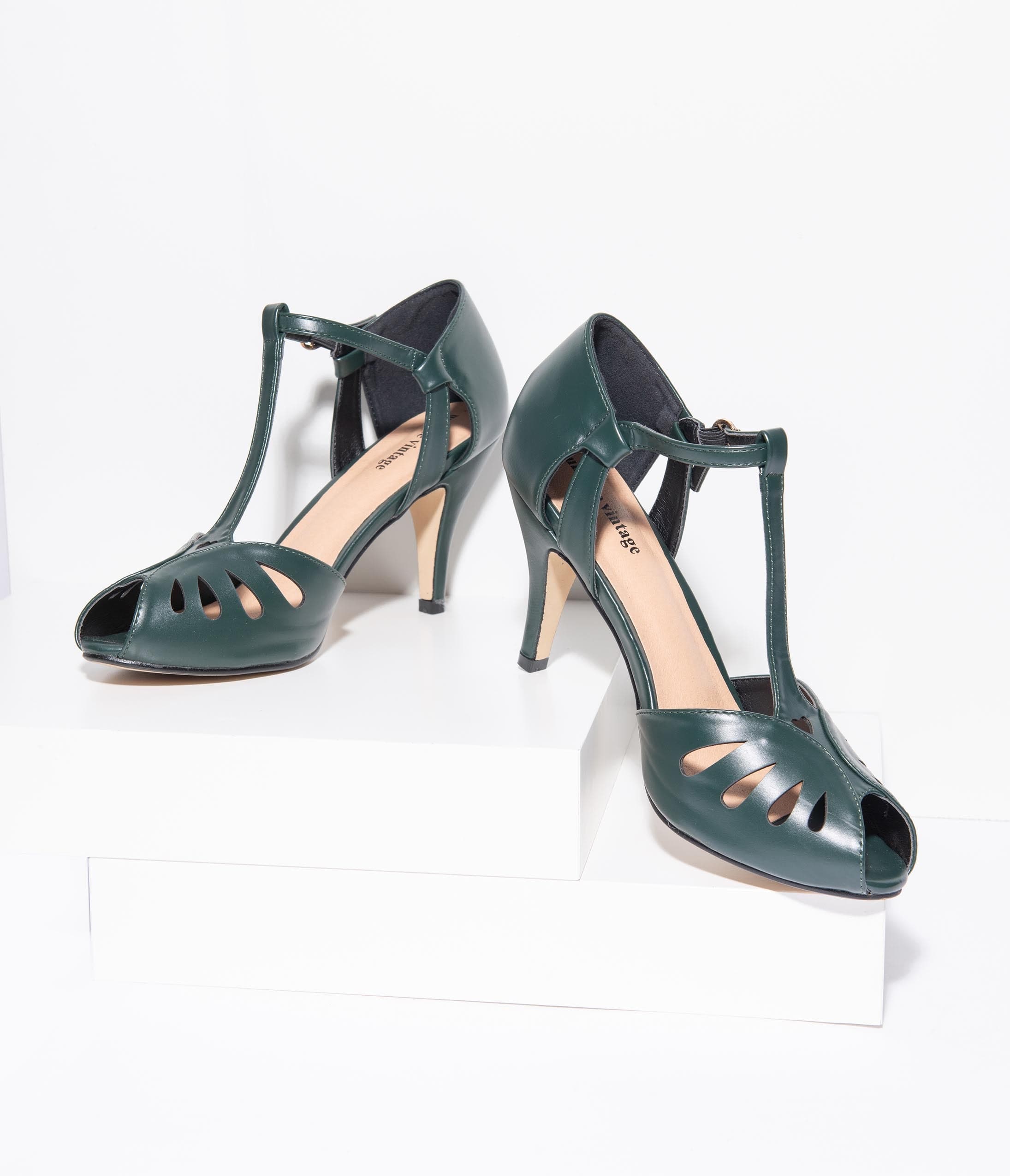 vintage style peep toe heels