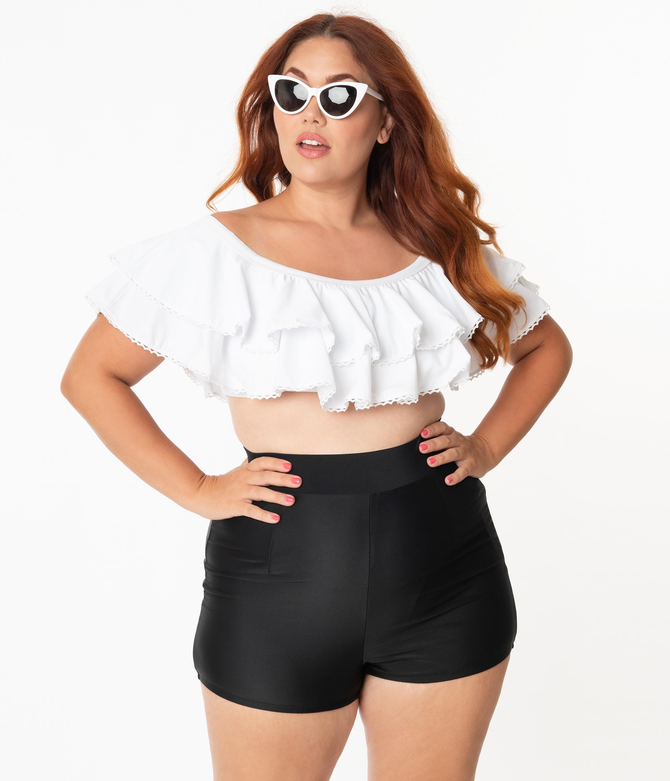 

Unique Vintage Plus Size Black High Waist Capitola Swim Shorts