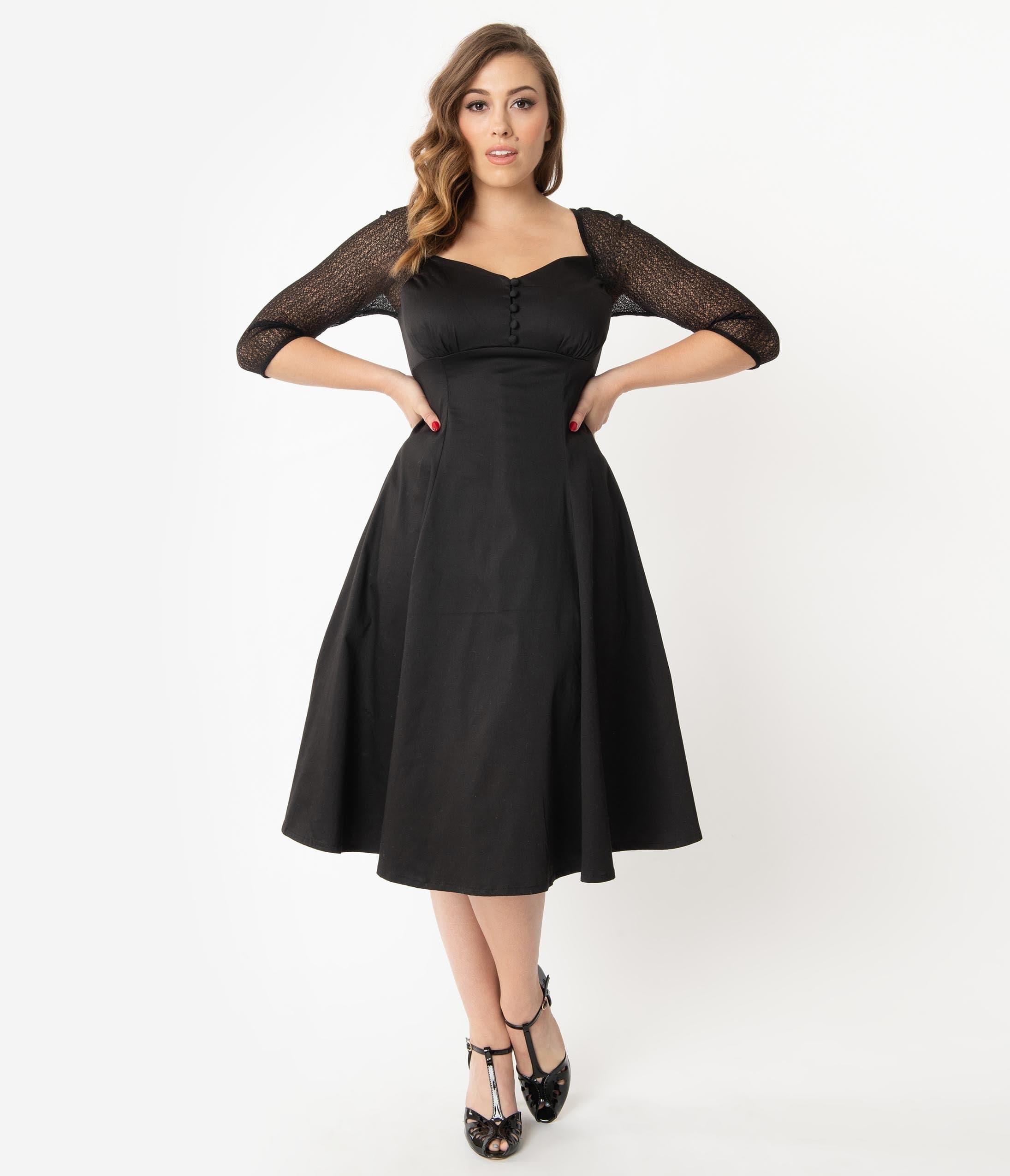 Retro Style Black Charline Swing Dress Unique Vintage