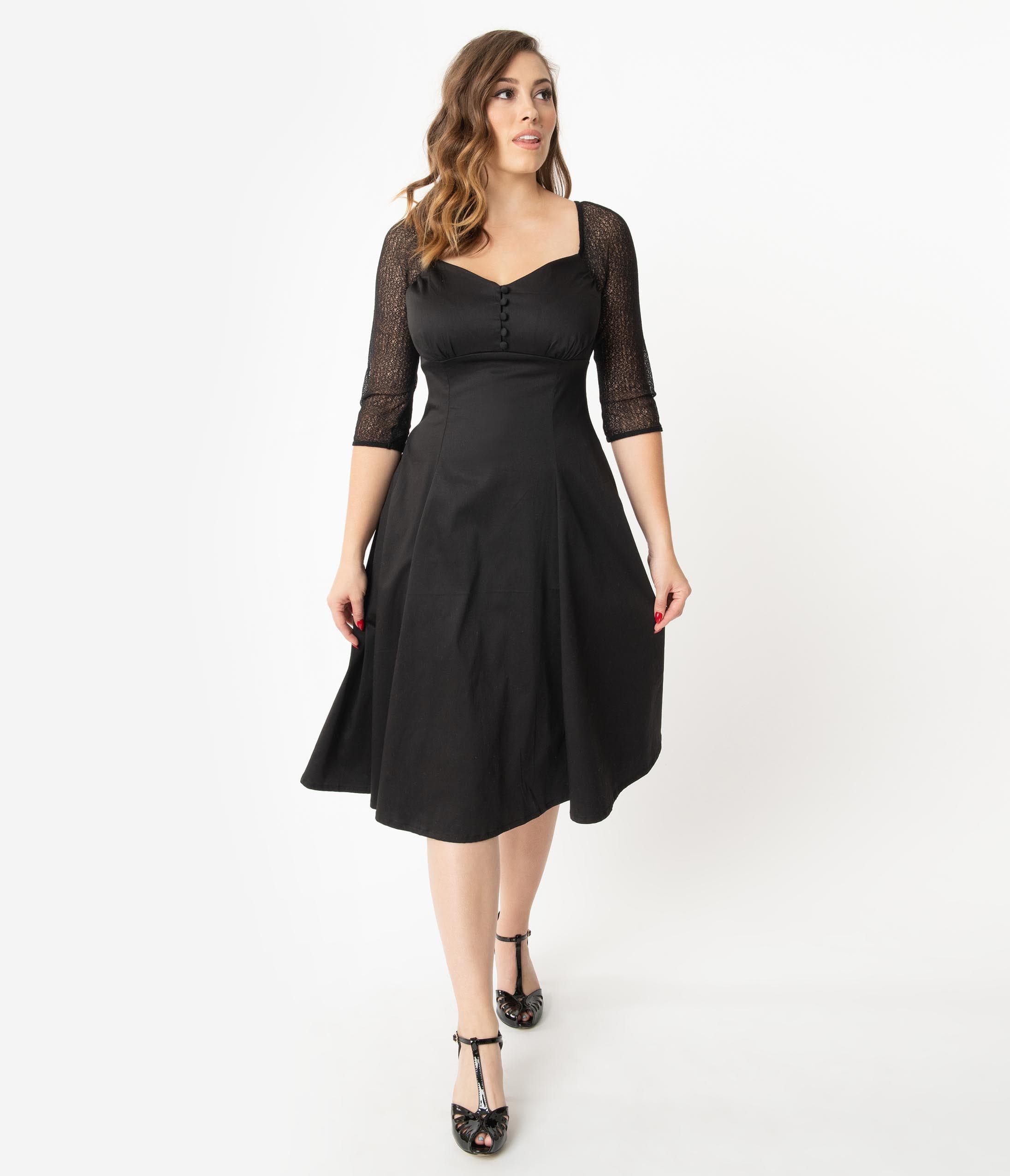 Retro Style Black Charline Swing Dress Unique Vintage