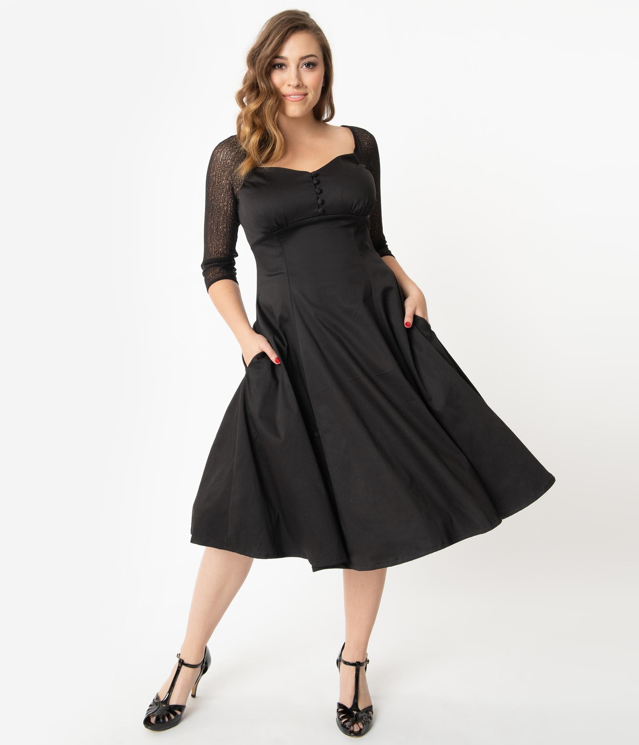 Retro Style Black Charline Swing Dress Unique Vintage