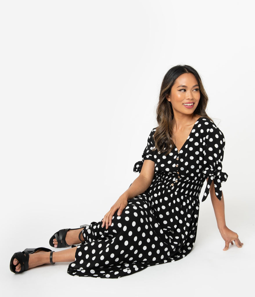 white polka dot midi dress