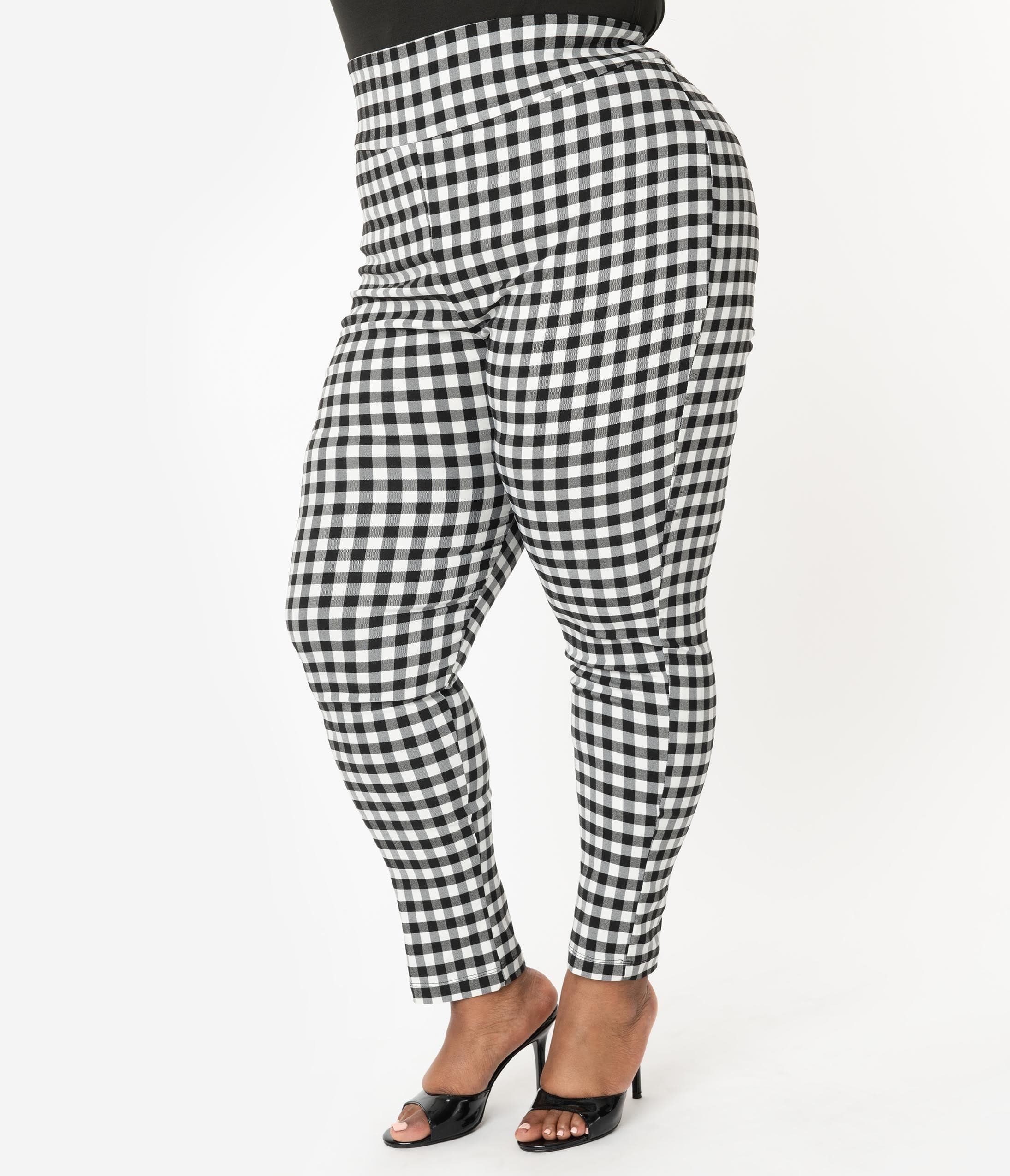 plus size black and white plaid pants