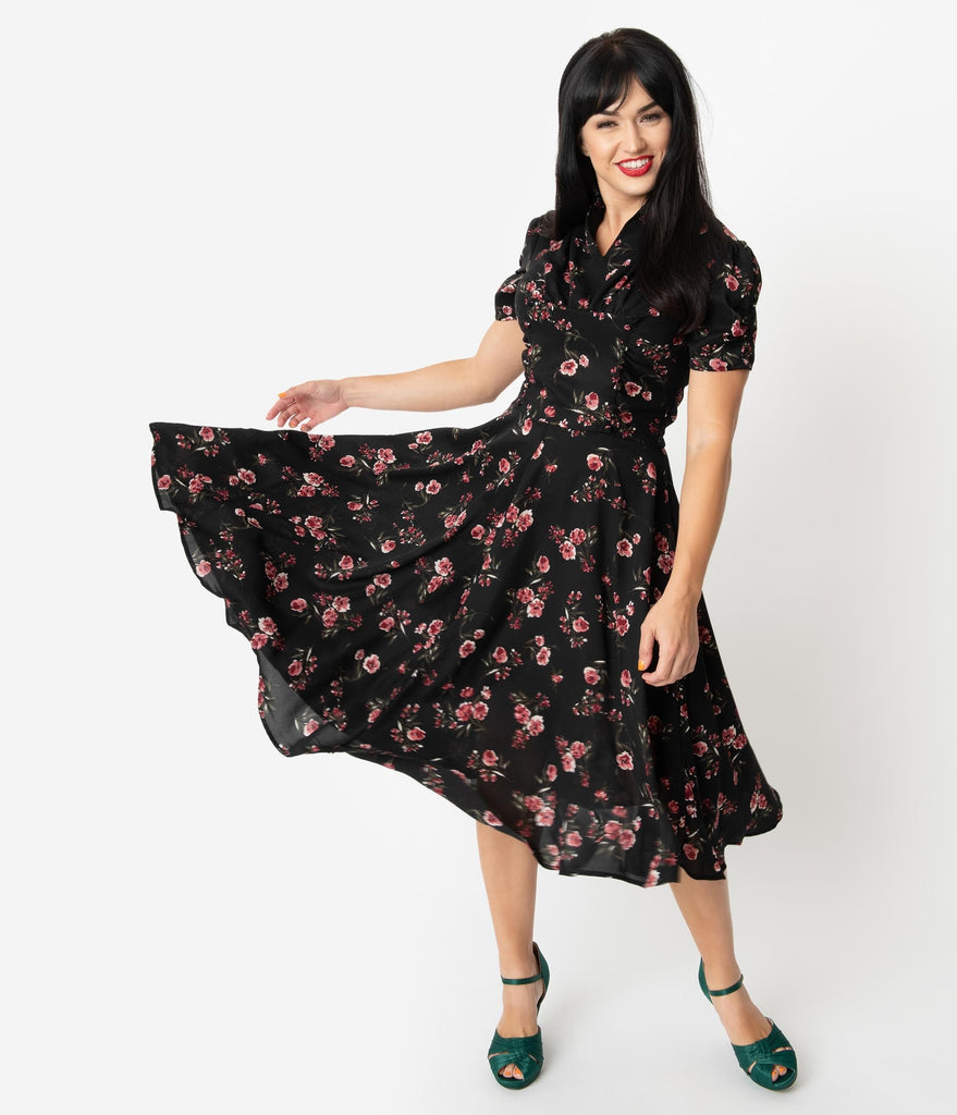 midi black floral dress