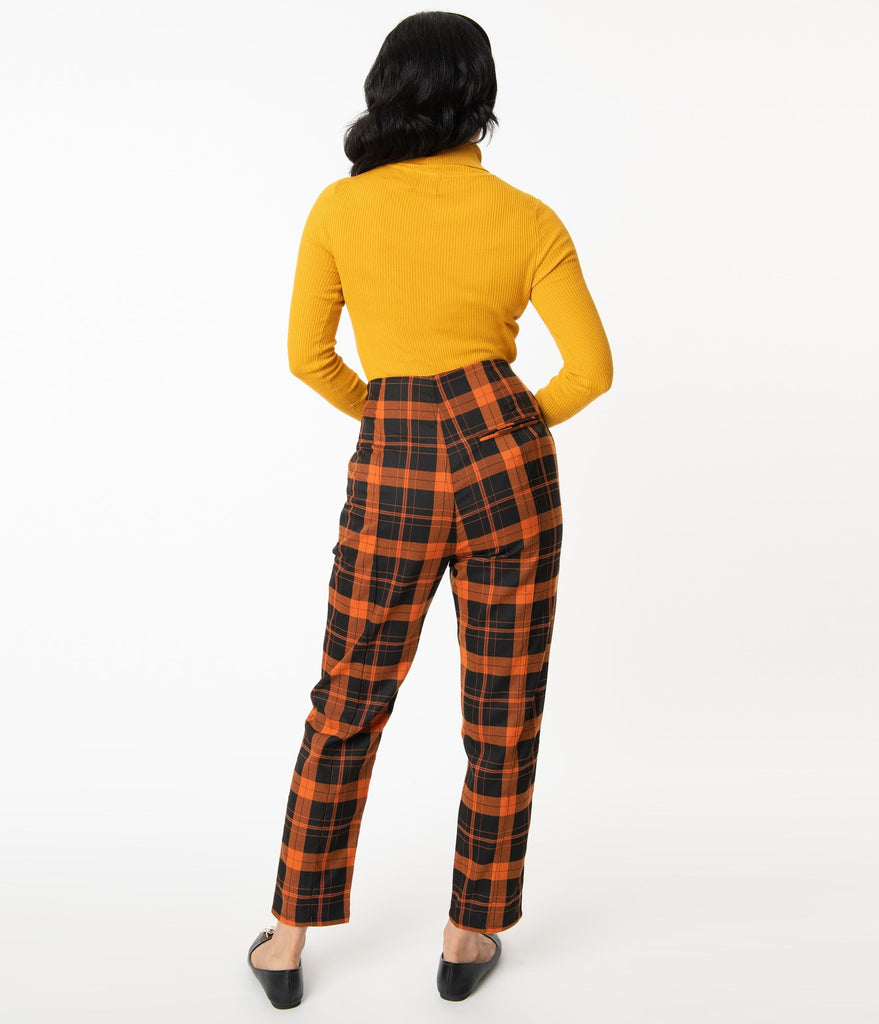 orange and black plaid pants