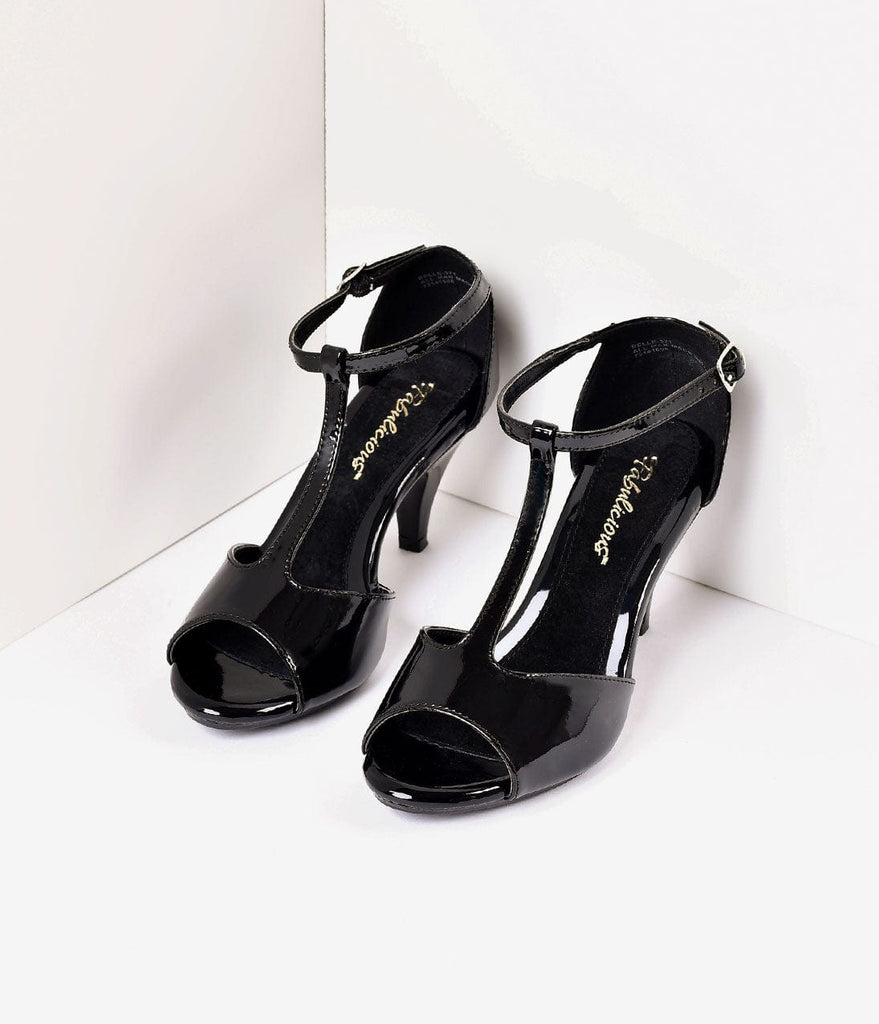 black patent heels with strap