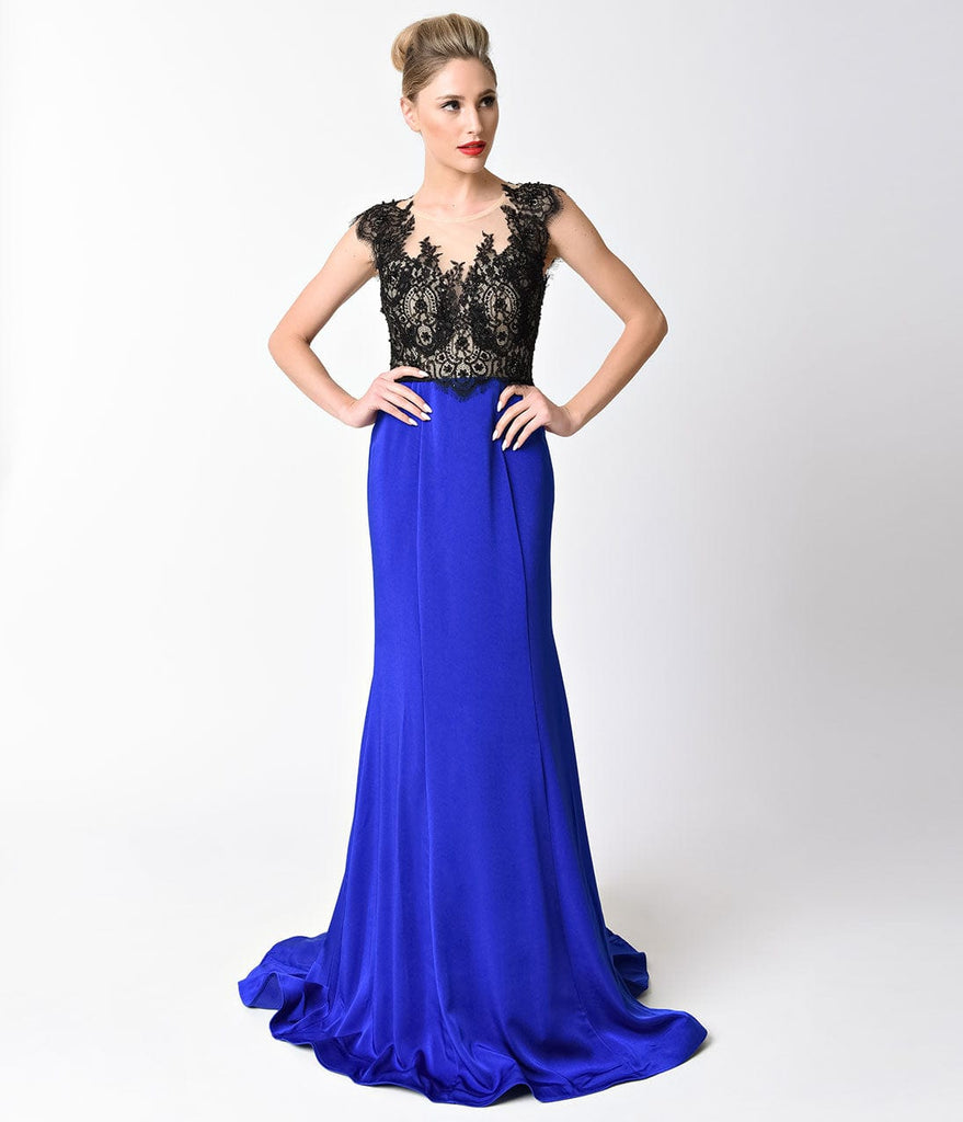 royal blue and black gown