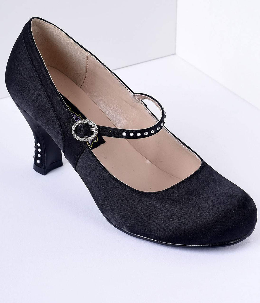 black satin shoes with rhinestones