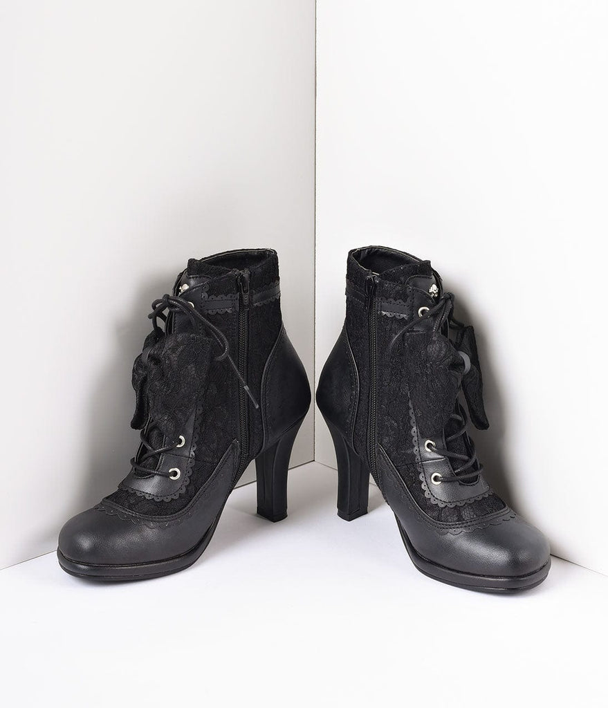 Black Vegan Leather \u0026 Lace Bow Ankle 