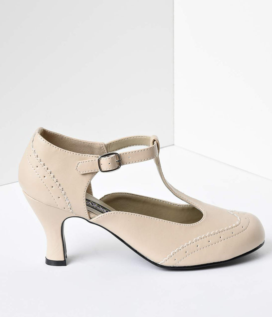 Cream T-Strap Mary Jane Heels – Unique 