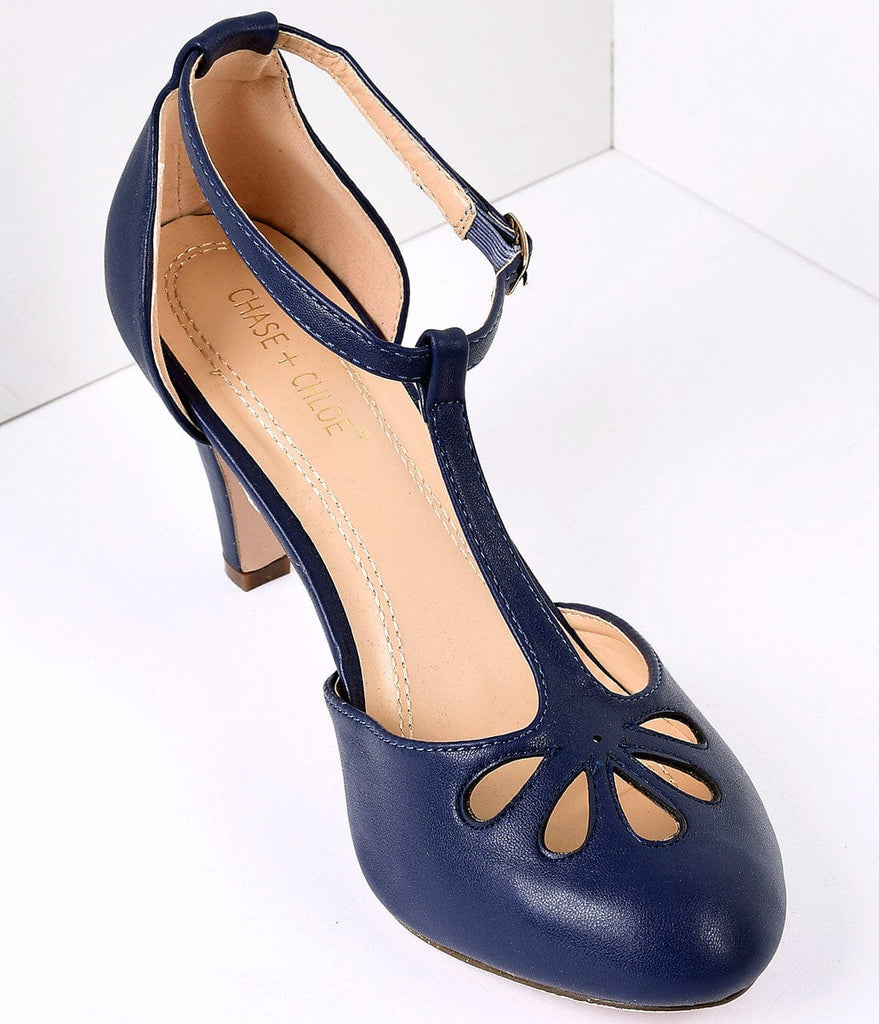 blue t strap shoes