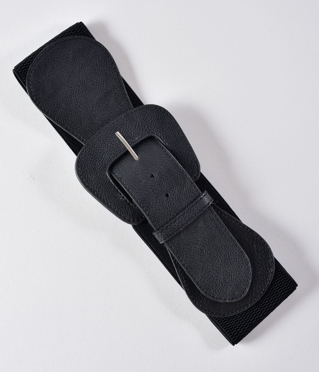 Retro Style Black Leatherette Wide Elastic Cinch Belt