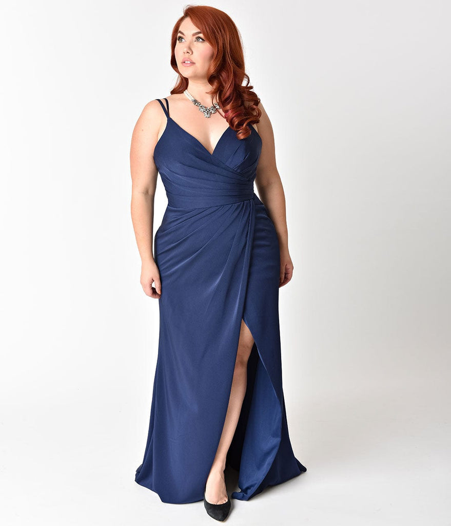 Online cheap plus size navy blue dress