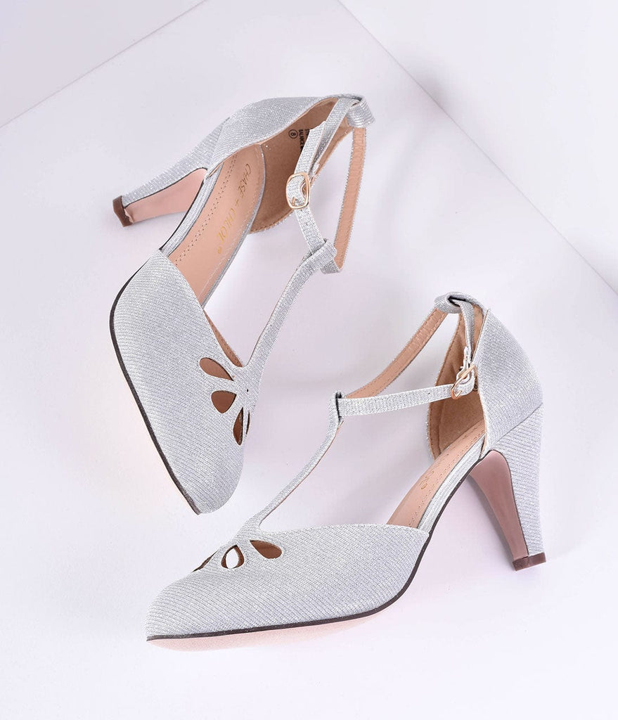 silver glitter strap heels
