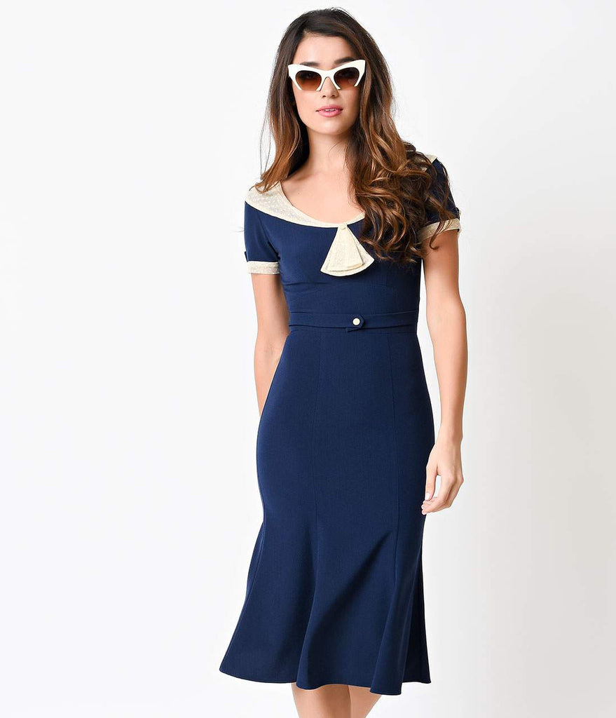 navy and ivory dress
