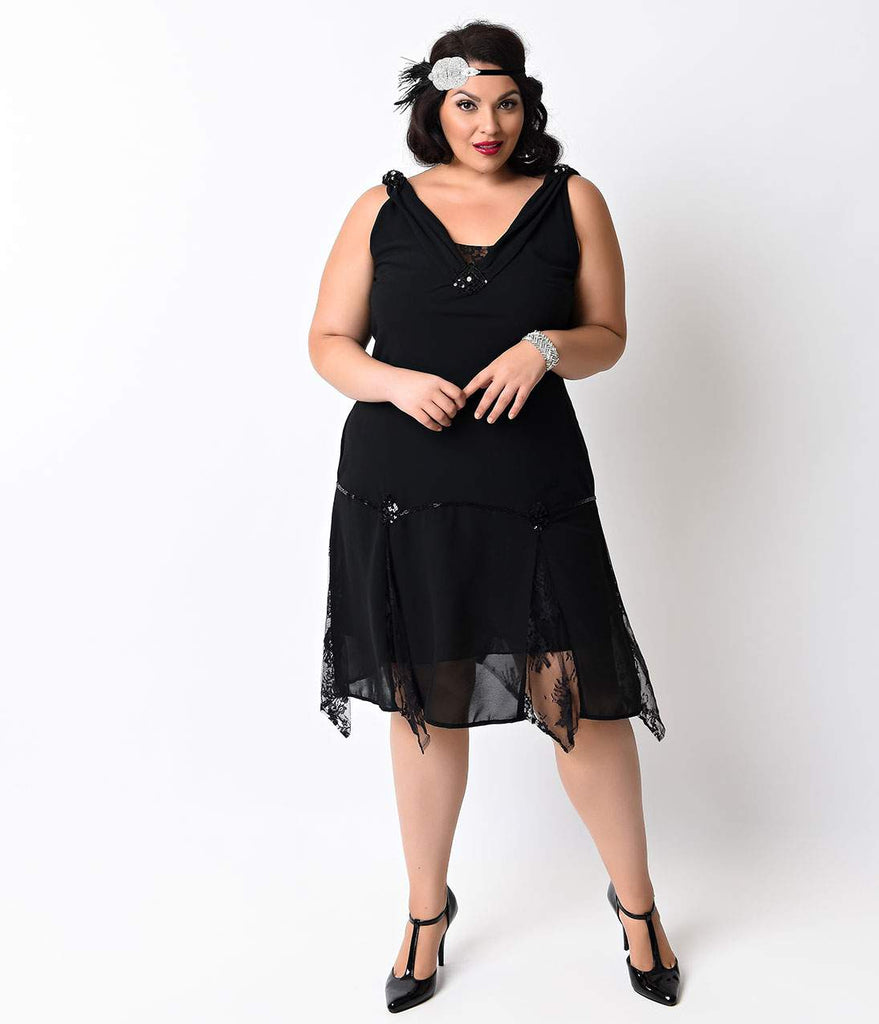 Unique Vintage Plus Size Black Hemingway Flapper Dress