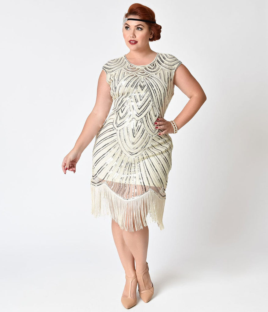 white and silver plus size dress