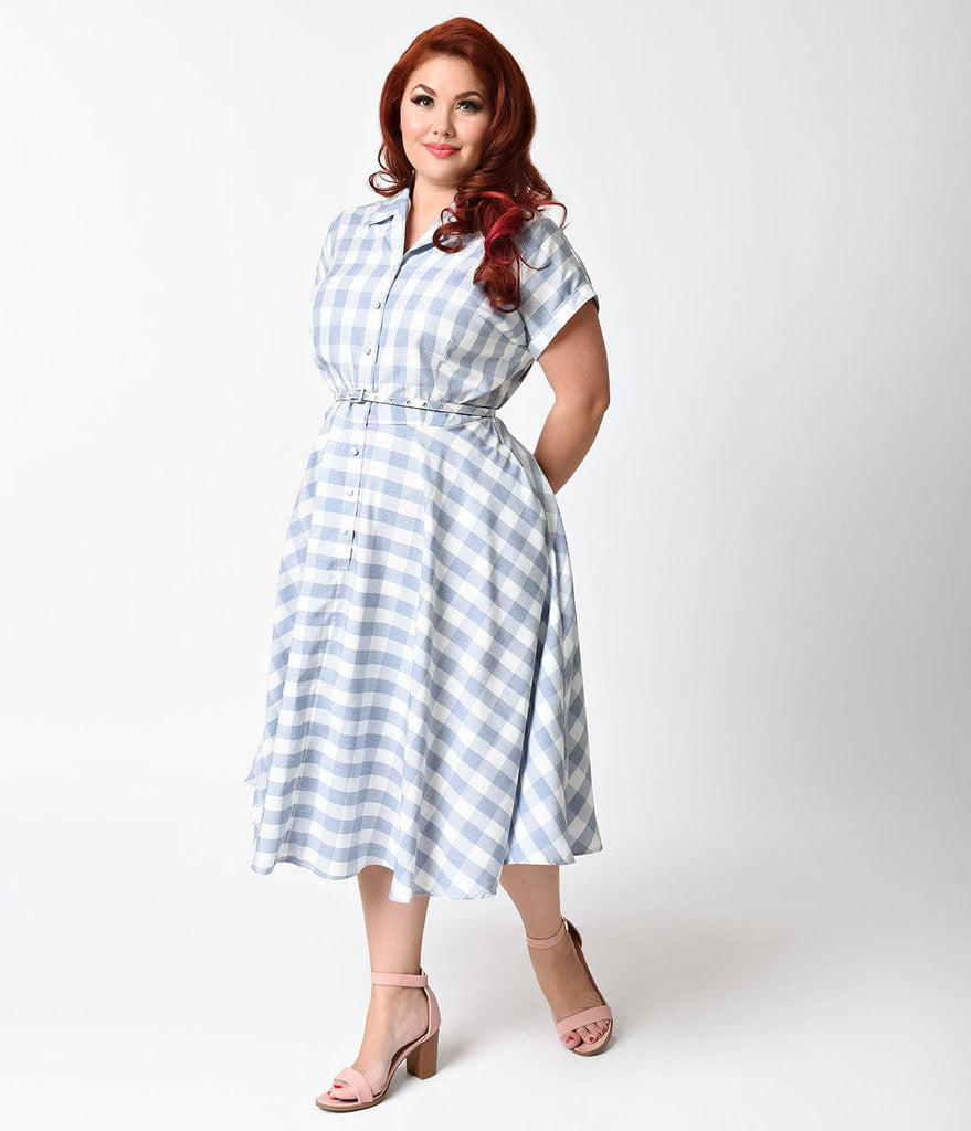 blue and white plus size dress