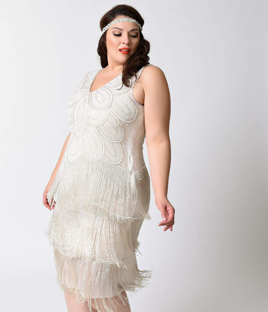 plus size white flapper dress
