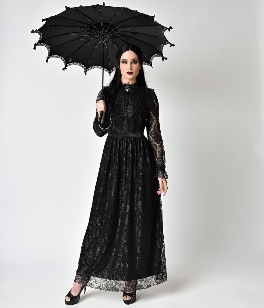 Victorian Style Black Lace Long Sleeve Maxi Dress – Unique 