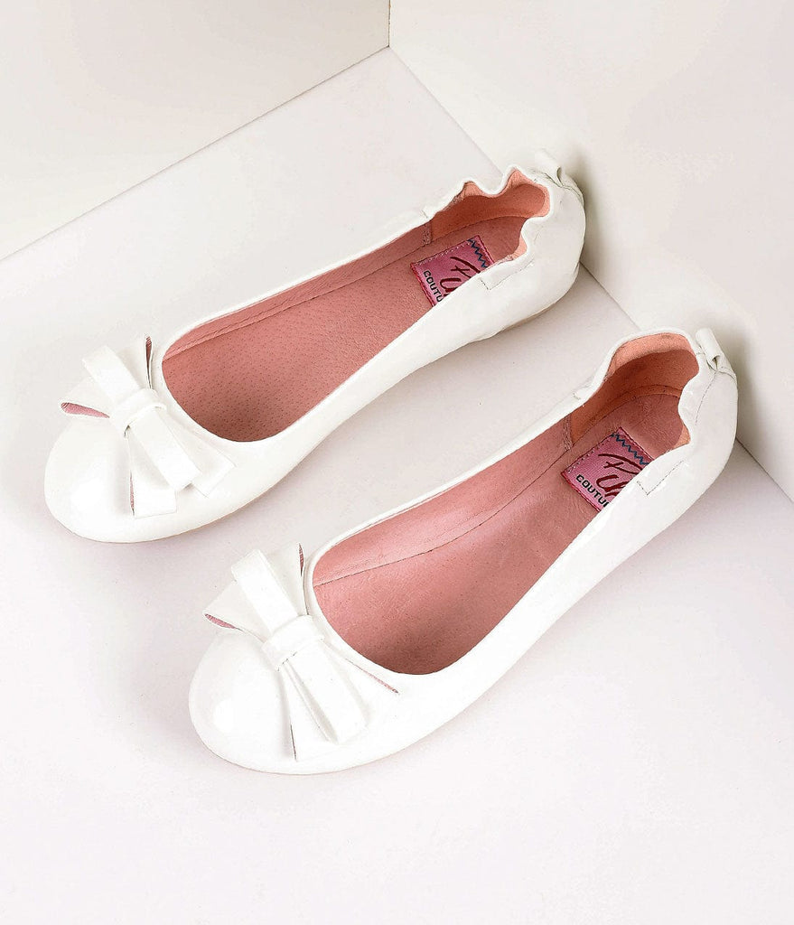 white patent leather flats
