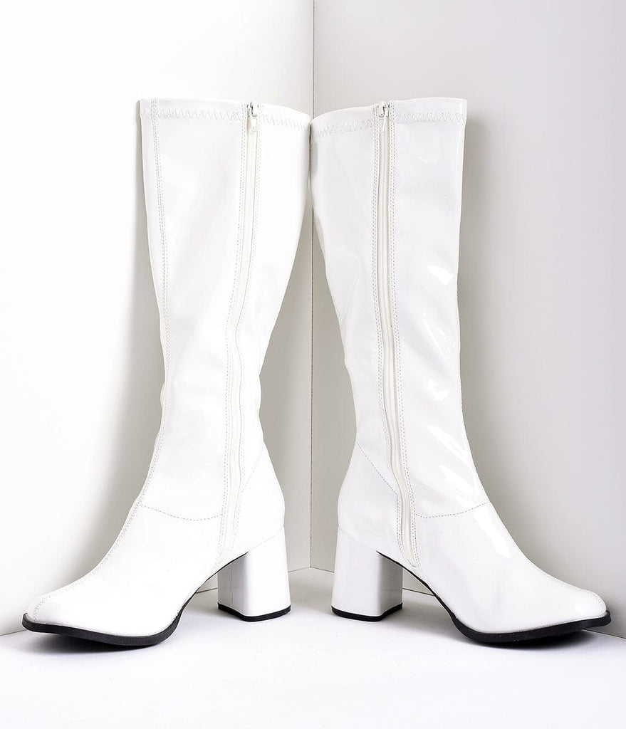 White Stretch Patent Knee High Go Go 