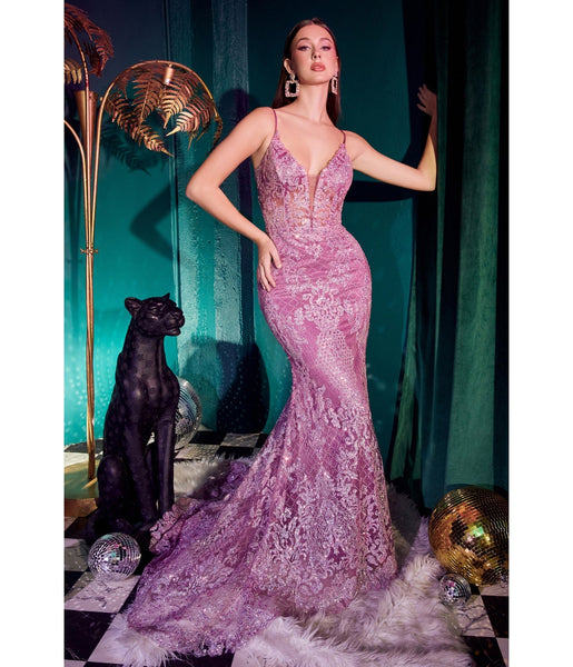 Sheer Glittering Mermaid General Print Lace Prom Dress