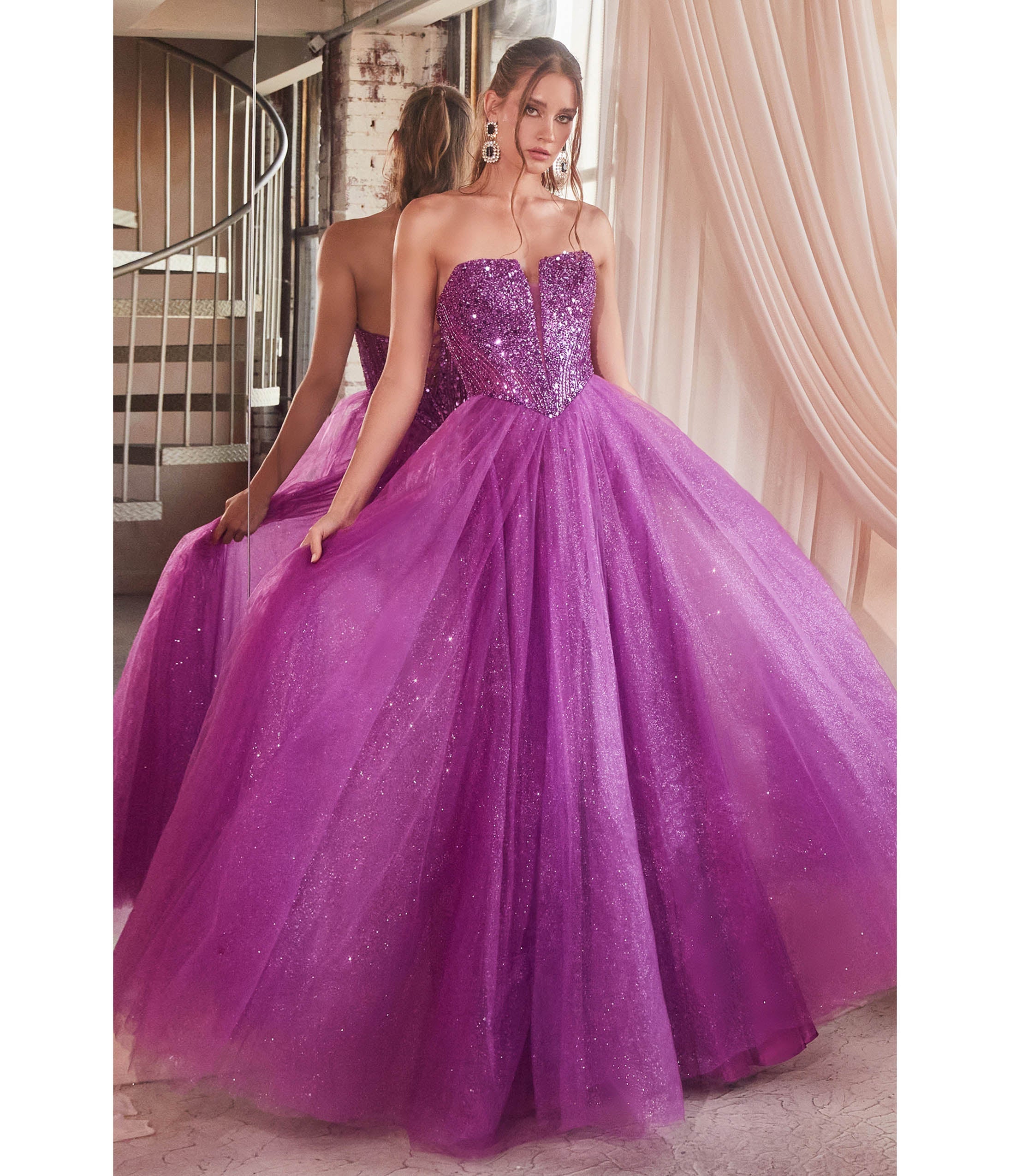 

Cinderella Divine Amethyst Glitter Bodice & Tulle Prom Ball Gown