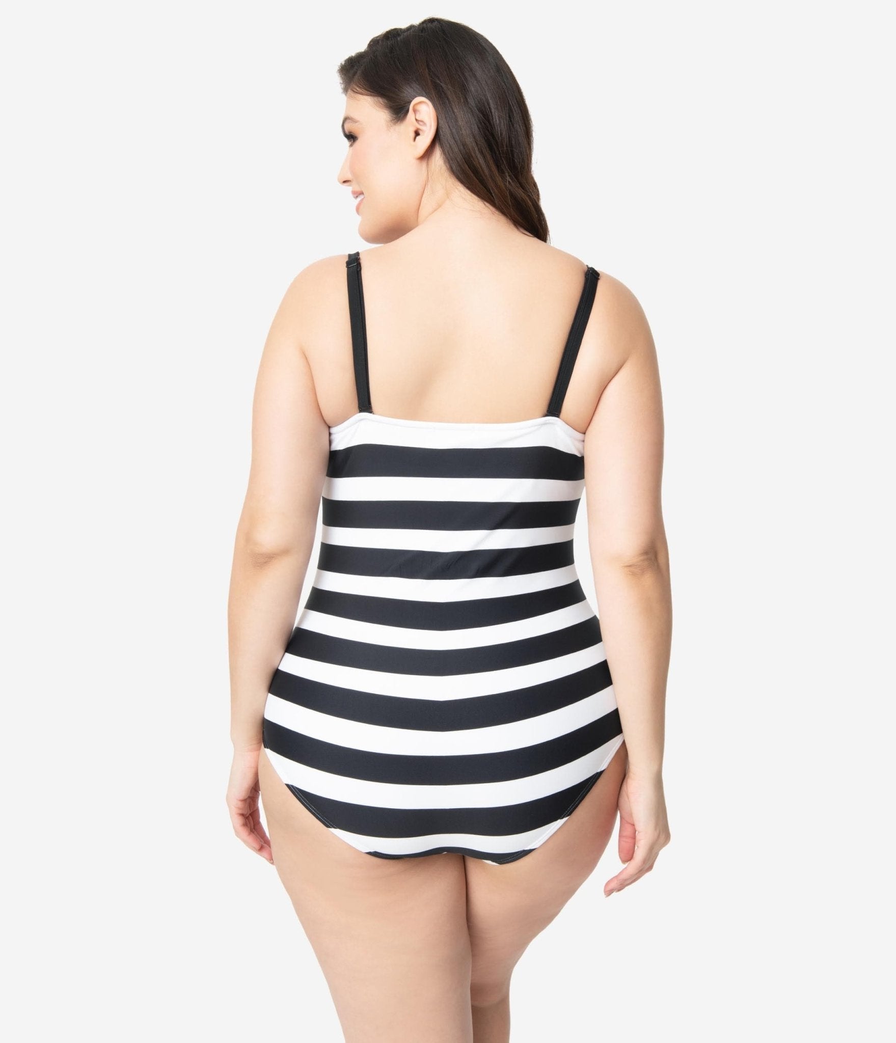 Vintage 80s Black White Stripe Cotton Bodysuit Swimsuit Dippers