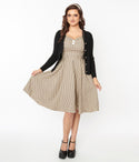 Swing-Skirt Back Zipper Pocketed Button Front Checkered Gingham Print Dress