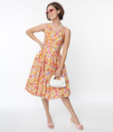 Hidden Back Zipper Fitted Floral Print Fit-and-Flare Scoop Neck Sleeveless Dress