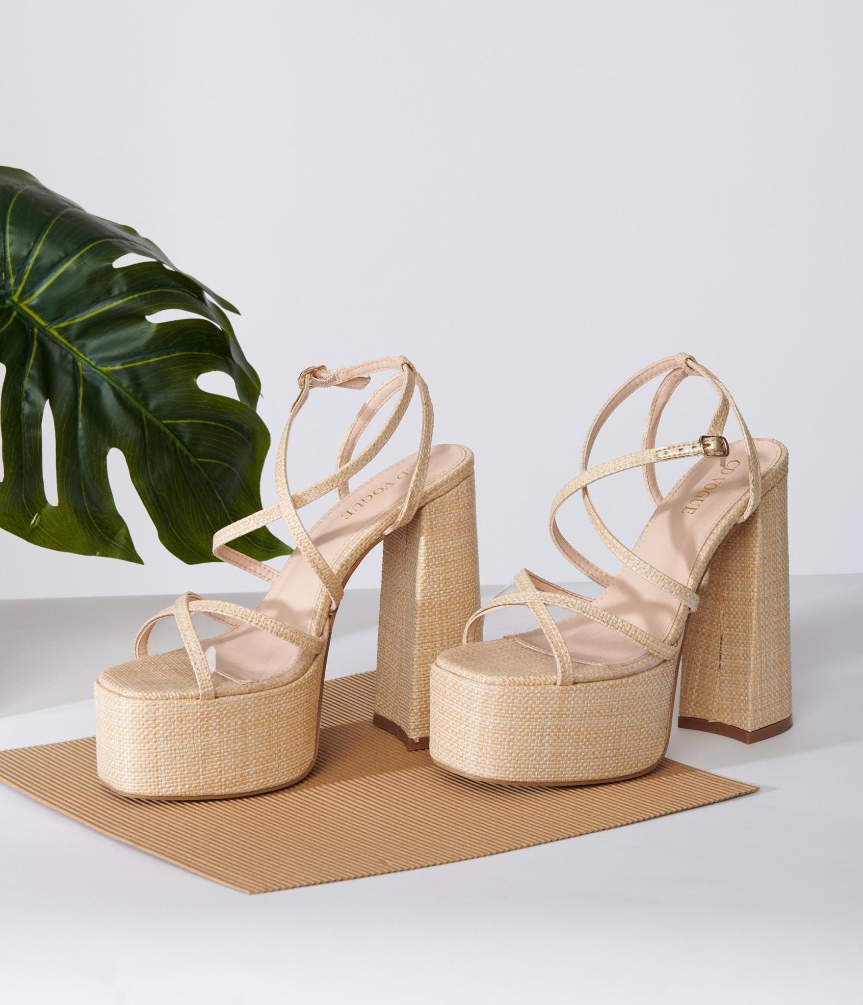 

Beige Rattan Platform Sandals