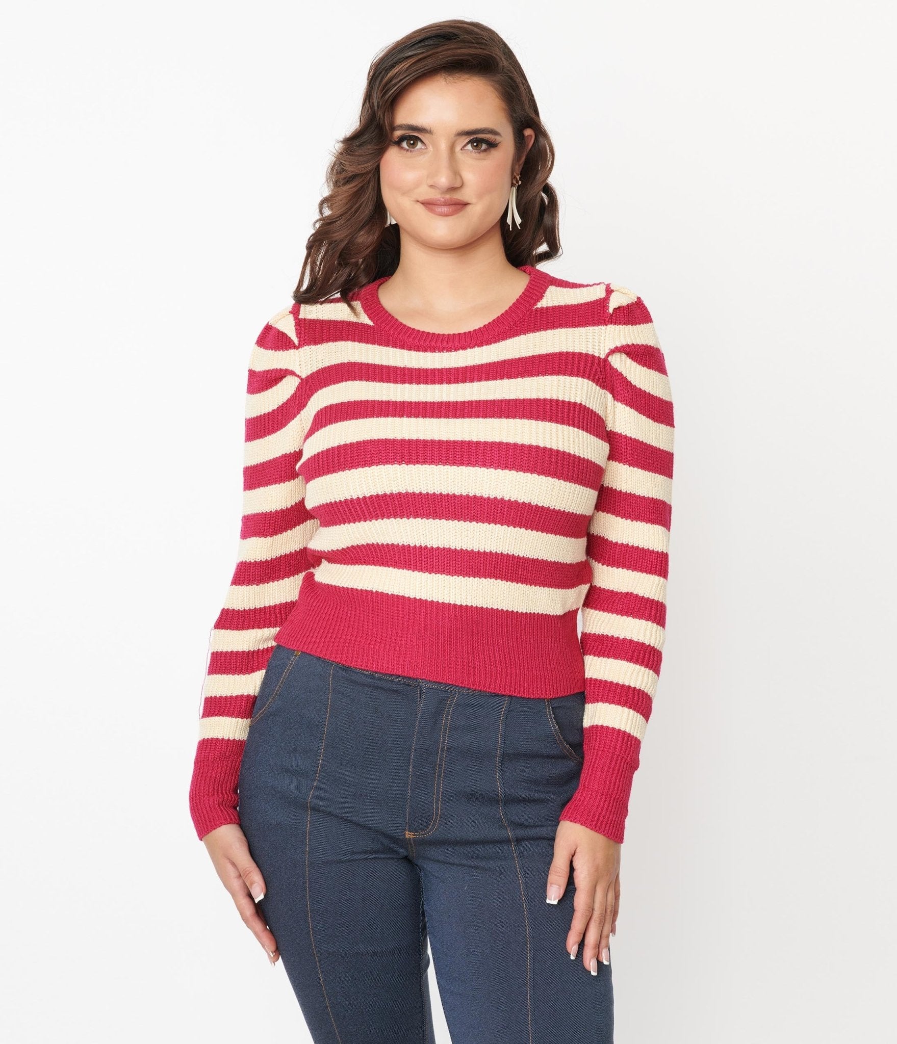 

Berry Pink & Cream Stripe Sweater