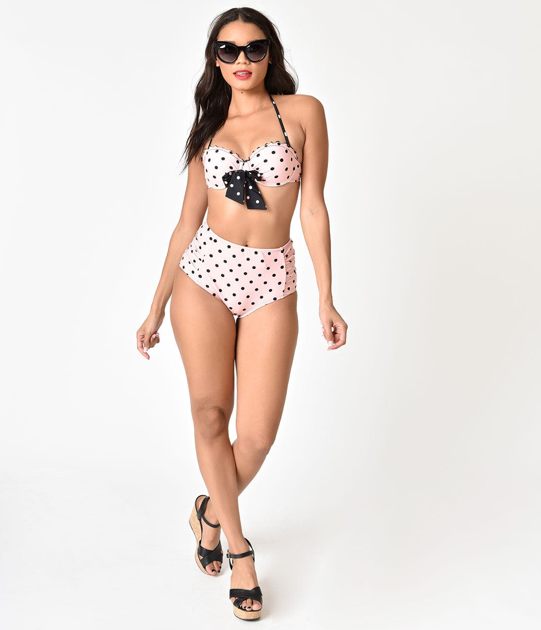 

Betsey Johnson Pink & Black Polka Dots For Sure High Waist Swim Bottom